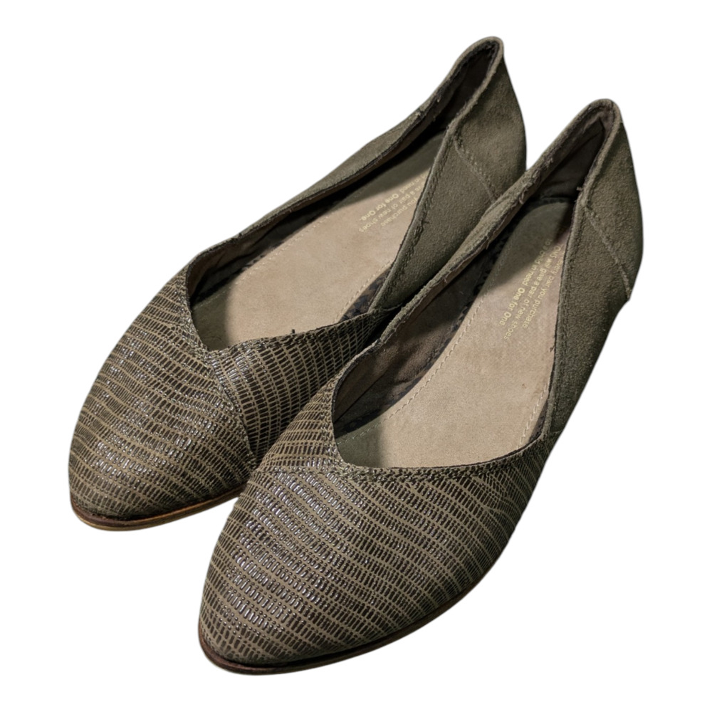 Toms Olive Green Shoes Suede Jutti Flats Size W 7.5